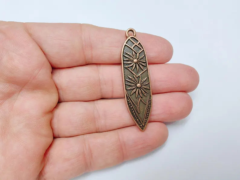 Bohemian Abstract Stars Charm Pendant, Flower Earring Charms, Dangle Pendant, Necklace Parts, Antique Copper Plated Zamac 53x14mm G36634