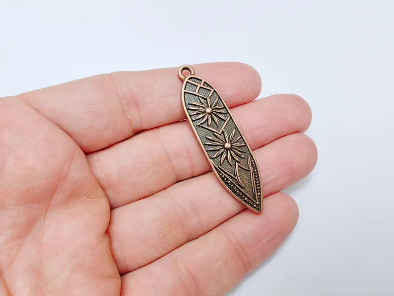 Bohemian Abstract Stars Charm Pendant, Flower Earring Charms, Dangle Pendant, Necklace Parts, Antique Copper Plated Zamac 53x14mm G36634
