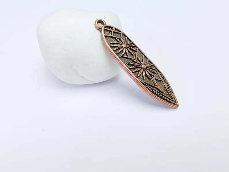 Bohemian Abstract Stars Charm Pendant, Flower Earring Charms, Dangle Pendant, Necklace Parts, Antique Copper Plated Zamac 53x14mm G36634