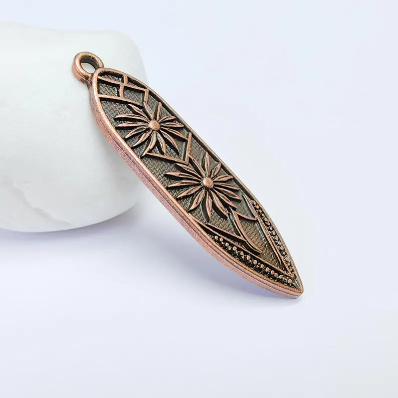 Bohemian Abstract Stars Charm Pendant, Flower Earring Charms, Dangle Pendant, Necklace Parts, Antique Copper Plated Zamac 53x14mm G36634
