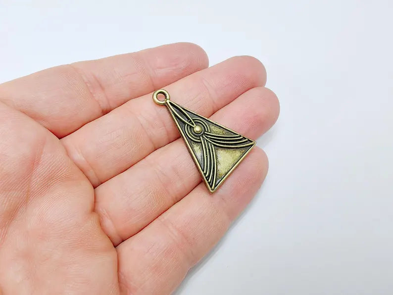 Abstract Lines Triangle Charm Pendant, Boho Charm, Modern Lines Earring Charm, Necklace Parts, Antique Bronze Plated Zamac 37x24mm G36640