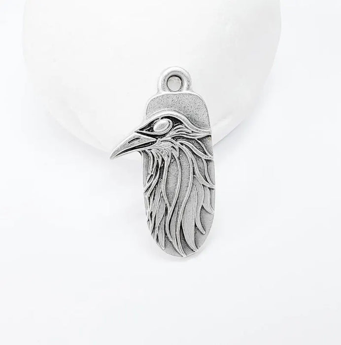 2 Raven Charm Pendant, Gothic Boho Charm, Nature Earring Charm, Mystical Crow Bird, Necklace Parts, Antique Silver Plated Zamac 32x17mm G36600