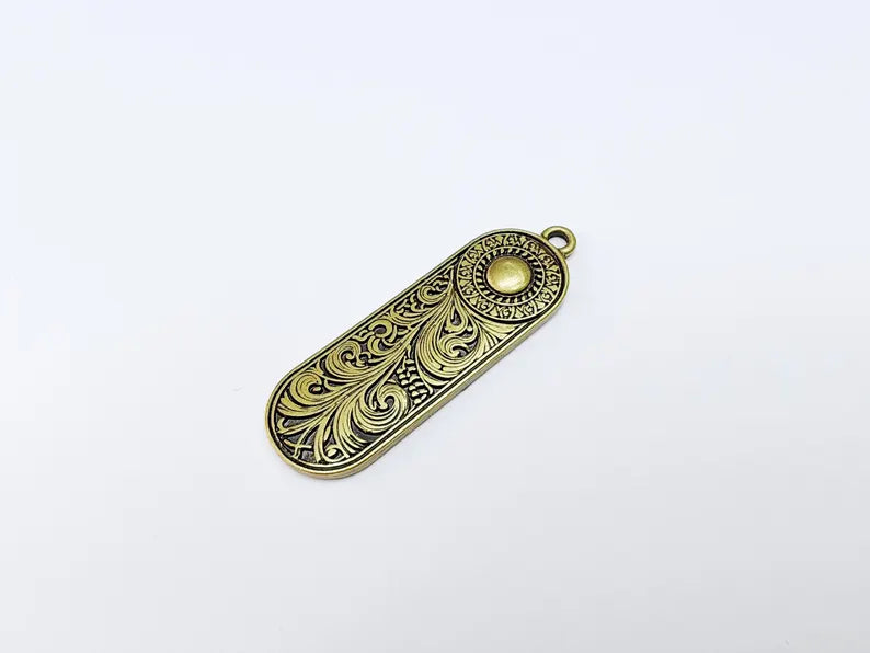 Elegant Scrollwork Pendant, Boho Charms, Earring Charms, Bronze Dangle Pendant, Necklace Parts, Antique Bronze Plated 53x17mm G36647