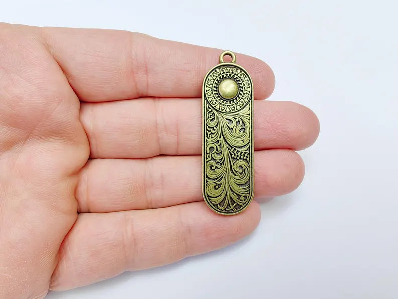 Elegant Scrollwork Pendant, Boho Charms, Earring Charms, Bronze Dangle Pendant, Necklace Parts, Antique Bronze Plated 53x17mm G36647