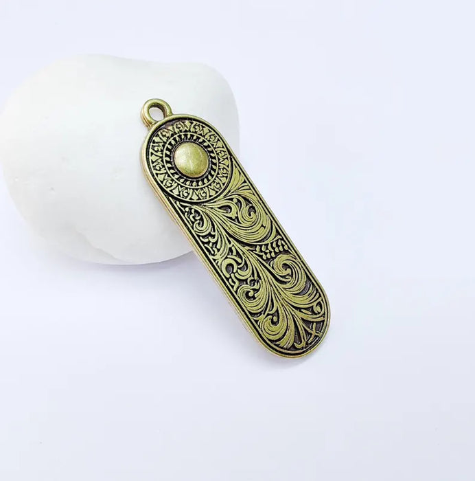 Elegant Scrollwork Pendant, Boho Charms, Earring Charms, Bronze Dangle Pendant, Necklace Parts, Antique Bronze Plated 53x17mm G36647