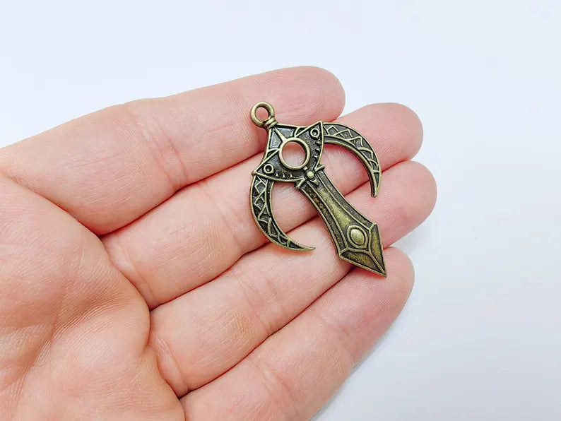 Mystical Bohemian Pendant, Mythology Crescent Charm, Tuareg Charm, Earring Charm, Gothic Pendant, Antique Bronze Plated Zamac 48x31mm G36650