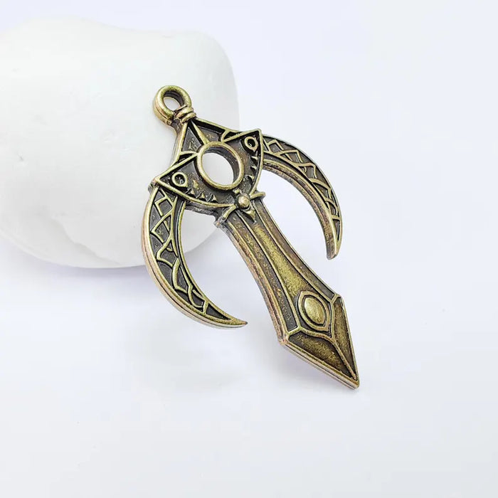 Mystical Bohemian Pendant, Mythology Crescent Charm, Tuareg Charm, Earring Charm, Gothic Pendant, Antique Bronze Plated Zamac 48x31mm G36650