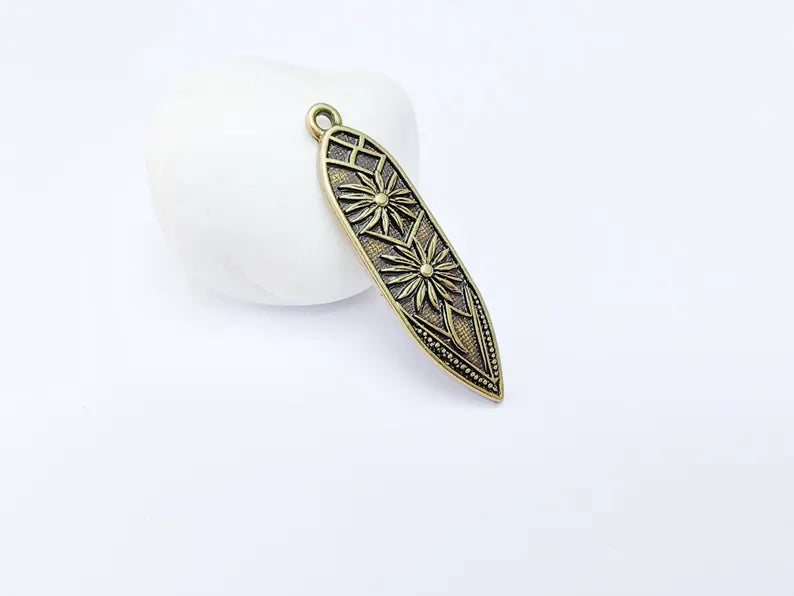 Bohemian Abstract Stars Charm Pendant, Flower Earring Charms, Dangle Pendant, Necklace Parts, Antique Bronze Plated Zamac 53x14mm G36651
