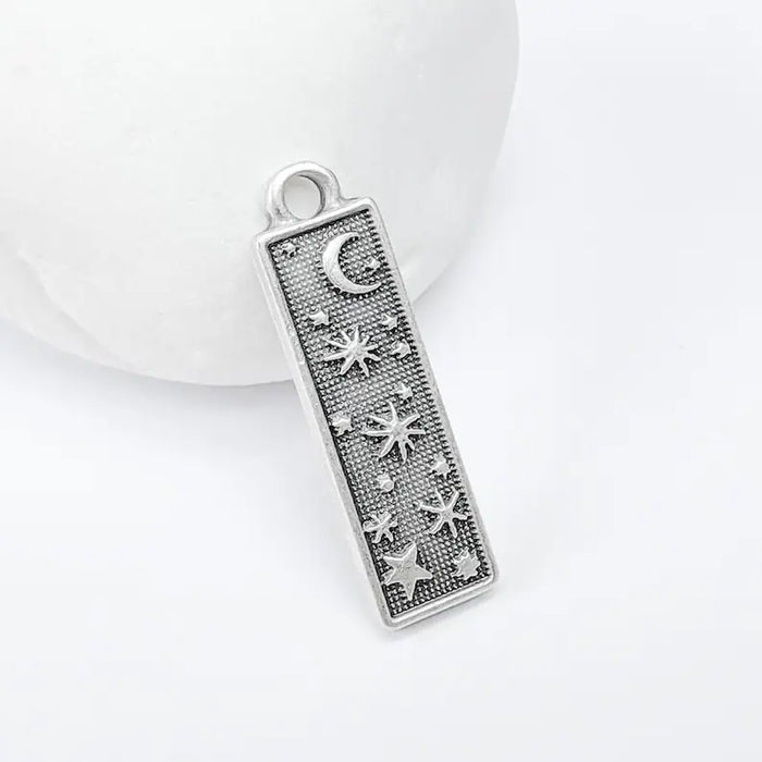 Celestial Moon and Star Charms, Cosmic Pendant, Earring Charms, Night Sky Boho Charms, Antique Silver Plated Zamac 33x9mm G36601