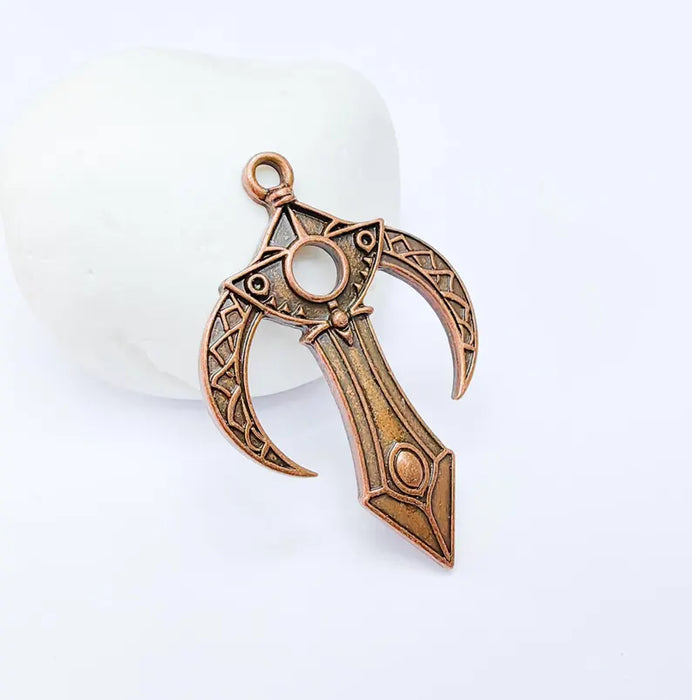 Mystical Bohemian Pendant, Mythology Crescent Charm, Tuareg Charm, Earring Charm, Gothic Pendant, Antique Copper Plated Zamac 48x31mm G36652