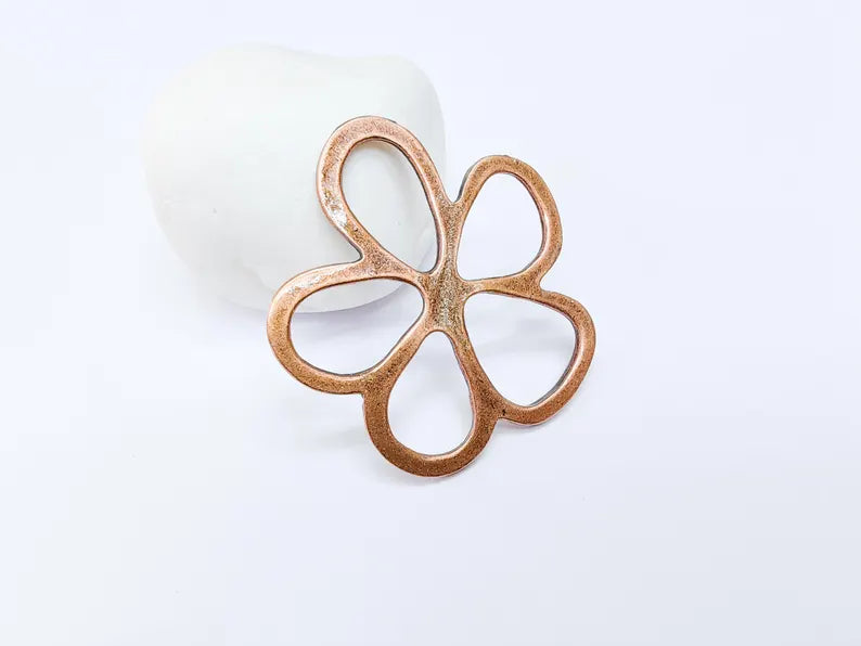 2 Daisy Flower Charms Antique Copper Plated Charms (50x48mm) G36657