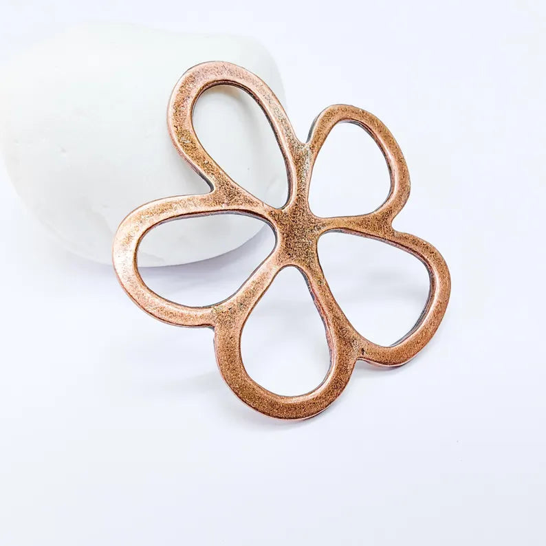2 Daisy Flower Charms Antique Copper Plated Charms (50x48mm) G36657