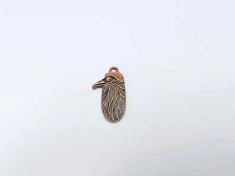 2 Raven Charm Pendant, Gothic Boho Charm, Nature Earring Charm, Mystical Crow Bird, Necklace Parts, Antique Copper Plated 32x17mm G36660