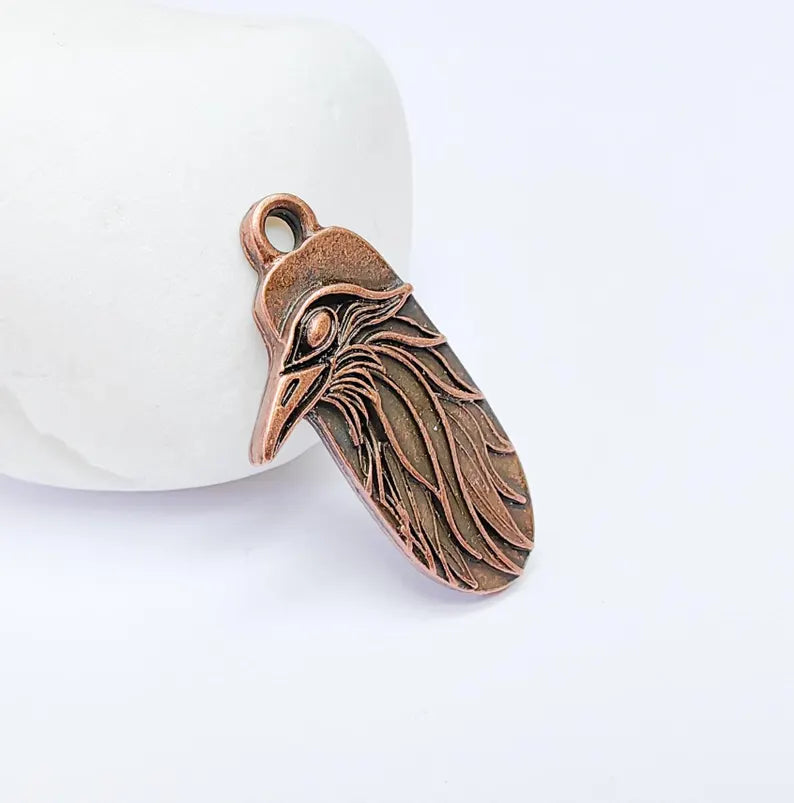 2 Raven Charm Pendant, Gothic Boho Charm, Nature Earring Charm, Mystical Crow Bird, Necklace Parts, Antique Copper Plated 32x17mm G36660