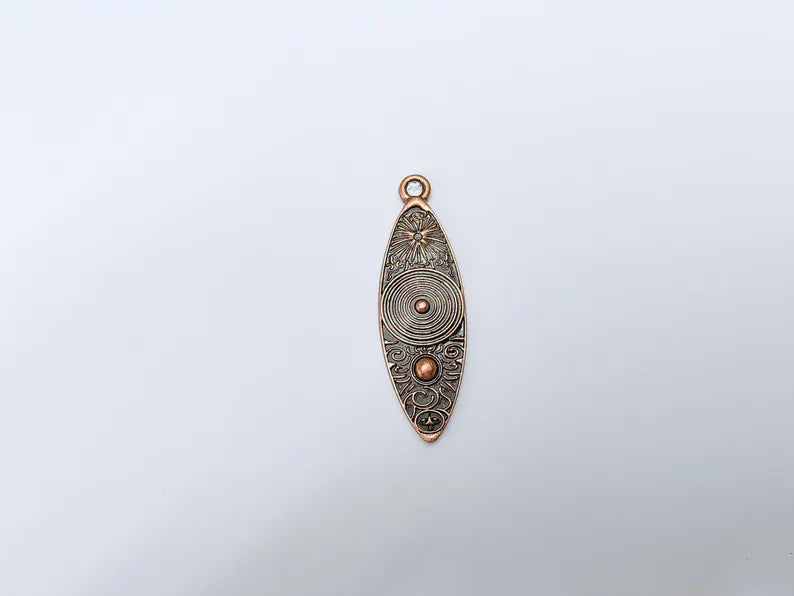 Vintage Sunburst and Spiral Pendant, Boho Tribal Statement Charm, Ethnic Boho Dangle Earring, Antique Copper Plated 45x14mm G36666