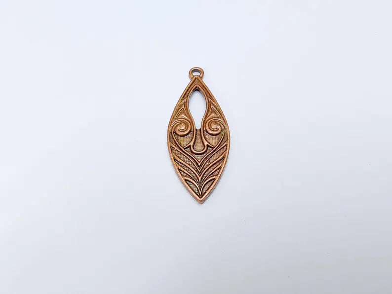 Elegant Scrollwork Pendant, Boho Charms, Earring Charms, Copper Dangle Pendant, Necklace Parts, Antique Copper Plated 51x20mm G36670