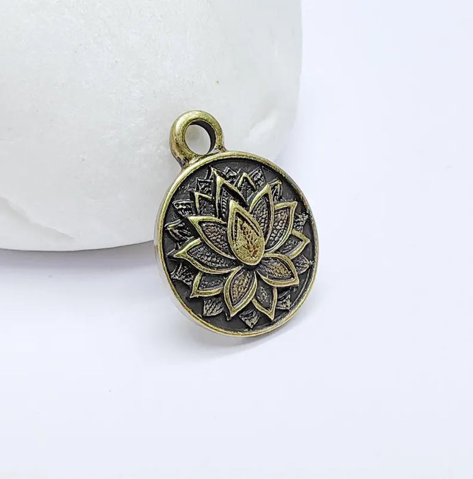 4 Lotus Flower Charms, Boho Charms, Earring Charms, Bronze Dangle Pendant, Necklace Parts, Antique Bronze Plated 19x15mm G36672