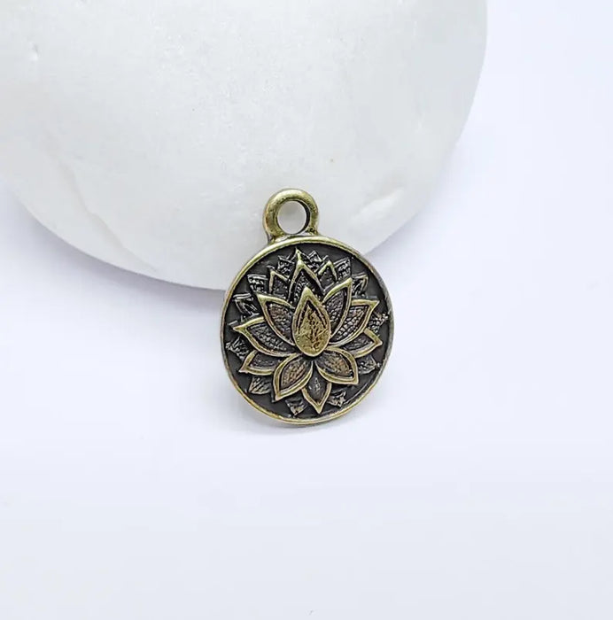 4 Lotus Flower Charms, Boho Charms, Earring Charms, Bronze Dangle Pendant, Necklace Parts, Antique Bronze Plated 19x15mm G36672