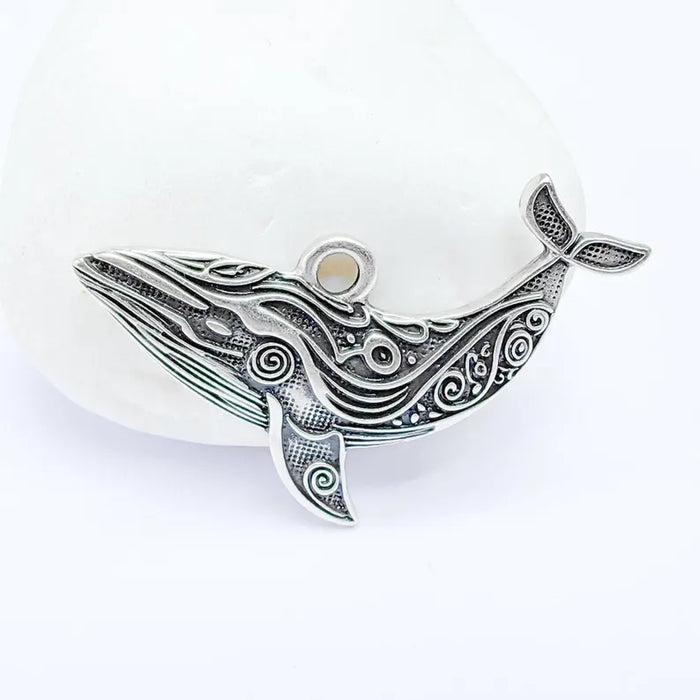 Whale Charm, Whale Pendant, Nautical Boho Charm, Earring Charms, Ocean Dangle Pendant, Mystic Whale, Antique Silver Plated 40x24mm G36613