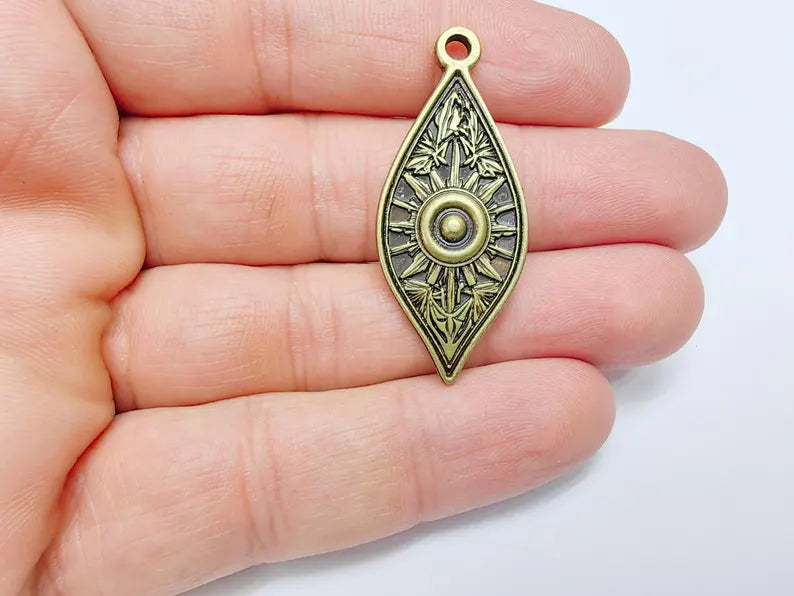 Sunburst Charms, Sun Bohemian Pendant, Boho Charm, Earring Charms, Ornate Dangle Pendant, Antique Bronze Plated 43x18mm G36687