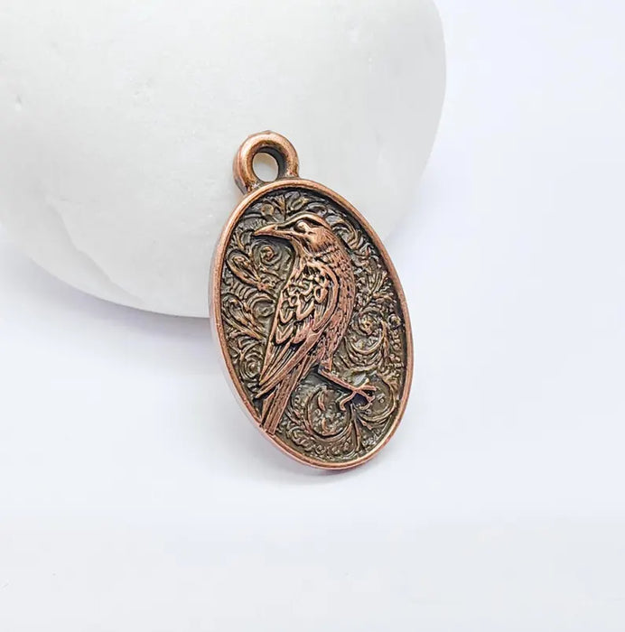 Raven Charm Pendant, Gothic Boho Charm, Nature Earring Charm, Mystical Bird, Necklace Parts, Antique Copper Plated 29x17mm G36688