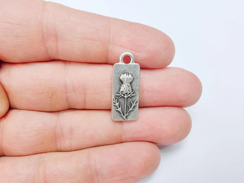 Thistle Flower Charms, Floral Earring, Necklace Parts, , Antique Silver Plated Zamac 26x10mm G36691