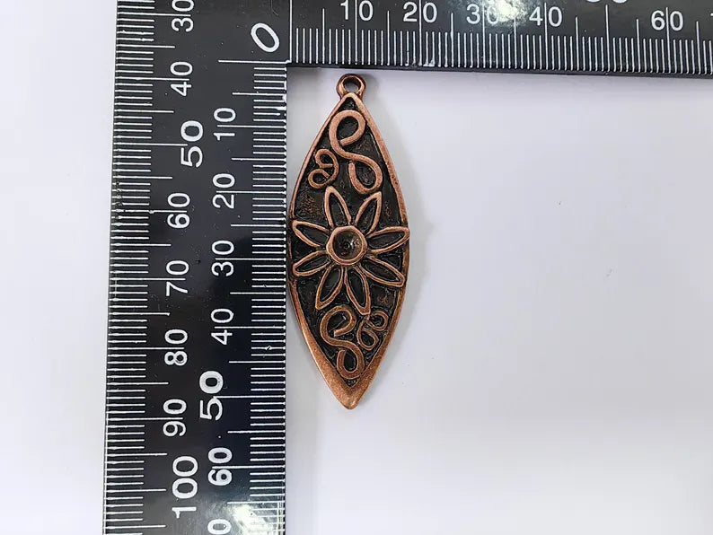 Flower Pendant, Boho Charm, Earring Charm, Dangle Pendant, Necklace Parts, Antique Copper Plated 51x19mm G36695