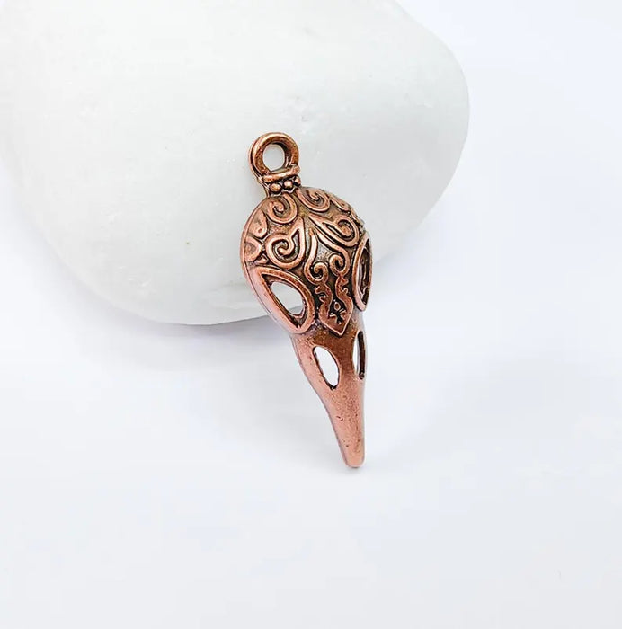 2 Raven Skull Charm Pendant, Gothic Boho Charm, Earring Charm, Mystical Bird, Necklace Parts, Antique Copper Plated 34x12mm G36701