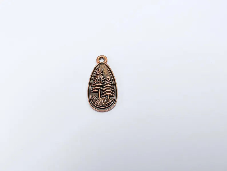 2 Pine Tree Forest Stars Charms, Nature Pendant Boho Earring Charms, Dangle Pendant, Necklace Part, Antique Copper Plated Zamac 30x14mm G36706
