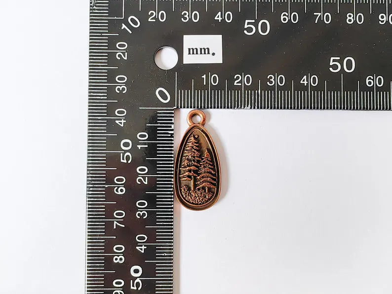 2 Pine Tree Forest Stars Charms, Nature Pendant Boho Earring Charms, Dangle Pendant, Necklace Part, Antique Copper Plated Zamac 30x14mm G36706