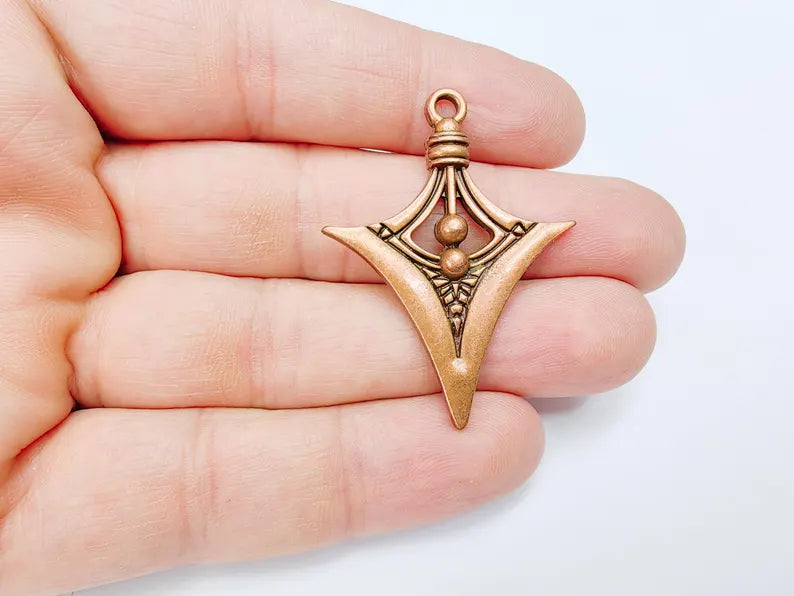 Bohemian Charm Pendant, Tribal Charm, Tuareg Charm, Mystic Earring Charm, Gothic Pendant, Antique Copper Plated Zamac 45x33mm G36709