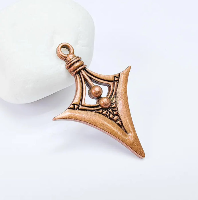 Bohemian Charm Pendant, Tribal Charm, Tuareg Charm, Mystic Earring Charm, Gothic Pendant, Antique Copper Plated Zamac 45x33mm G36709