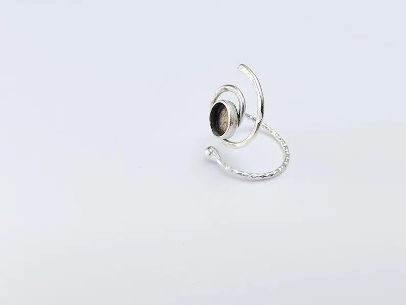 Swirl Ring Setting, Cabochon Blank, Resin Bezel, Round Ring Mounting, Epoxy Frame Base, Adjustable Antique Silver Plated Brass 8mm G36724
