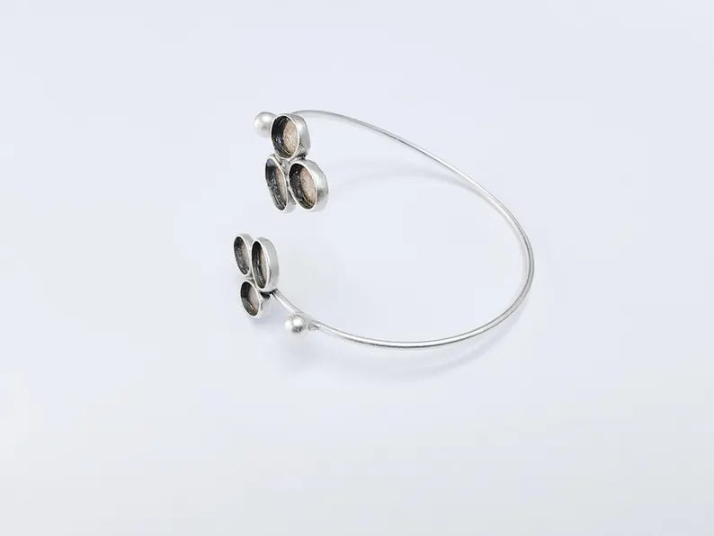Antique Silver Bracelet, Bangle Bracelet Bezel, Wrap Cuff Resin Blank Wristband Cabochon Base Adjustable Antique Silver Brass (9x6mm) G36731