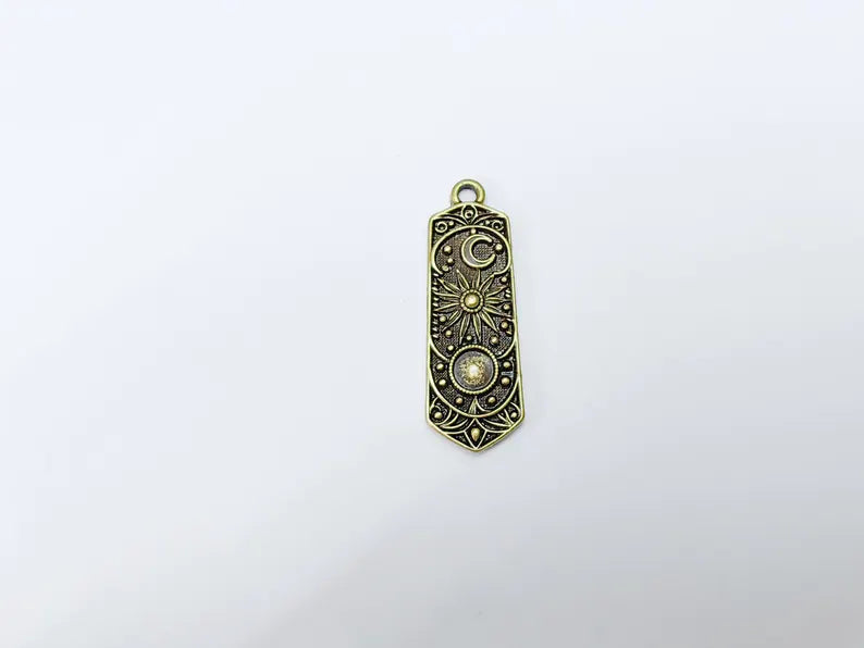 Celestial Star, Moon and Sun Charms, Cosmic Pendant, Earring Charms, Night Sky Boho Charms, Antique Bronze Plated Zamac 43x14mm G36622