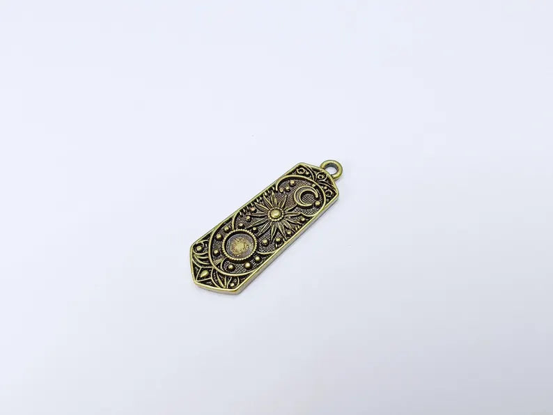 Celestial Star, Moon and Sun Charms, Cosmic Pendant, Earring Charms, Night Sky Boho Charms, Antique Bronze Plated Zamac 43x14mm G36622