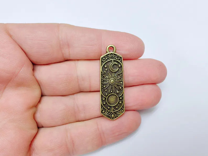 Celestial Star, Moon and Sun Charms, Cosmic Pendant, Earring Charms, Night Sky Boho Charms, Antique Bronze Plated Zamac 43x14mm G36622