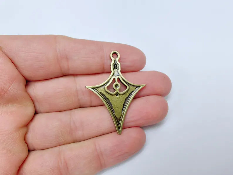 Bohemian Charm Pendant, Tribal Charm, Tuareg Charm, Mystic Earring Charm, Gothic Pendant, Antique Bronze Plated Zamac 45x33mm G36623