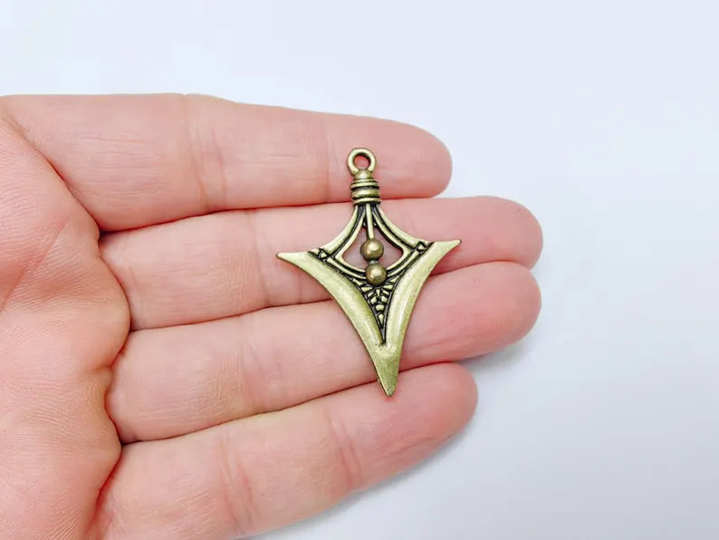 Bohemian Charm Pendant, Tribal Charm, Tuareg Charm, Mystic Earring Charm, Gothic Pendant, Antique Bronze Plated Zamac 45x33mm G36623