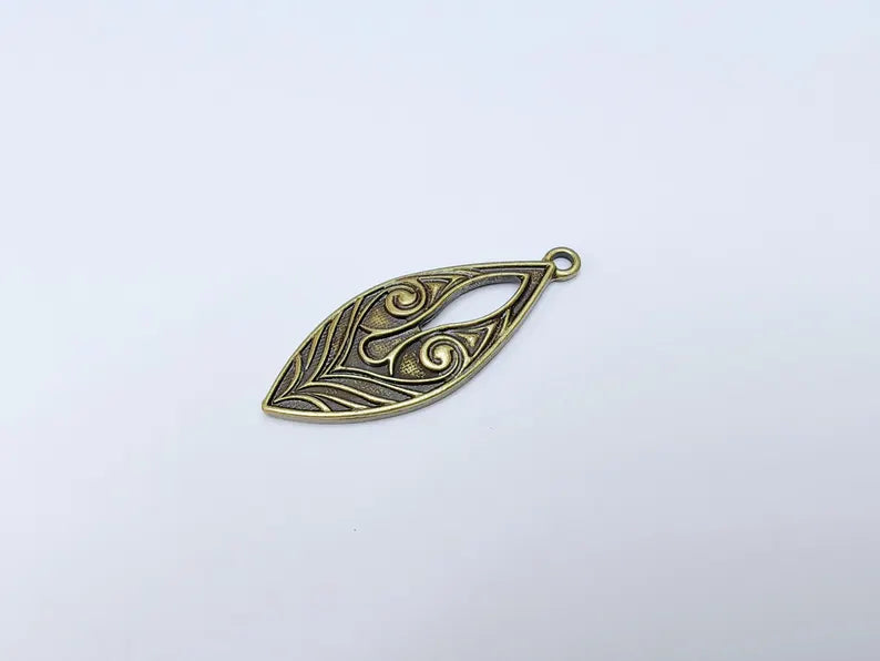 Elegant Scrollwork Pendant, Boho Charms, Earring Charms, Bronze Dangle Pendant, Necklace Parts, Antique Bronze Plated Zamac 51x20mm G36624