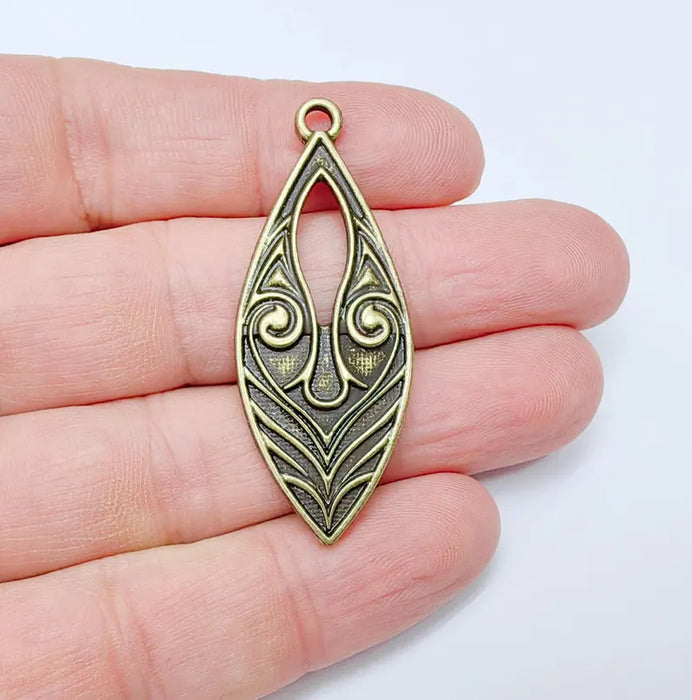 Elegant Scrollwork Pendant, Boho Charms, Earring Charms, Bronze Dangle Pendant, Necklace Parts, Antique Bronze Plated Zamac 51x20mm G36624