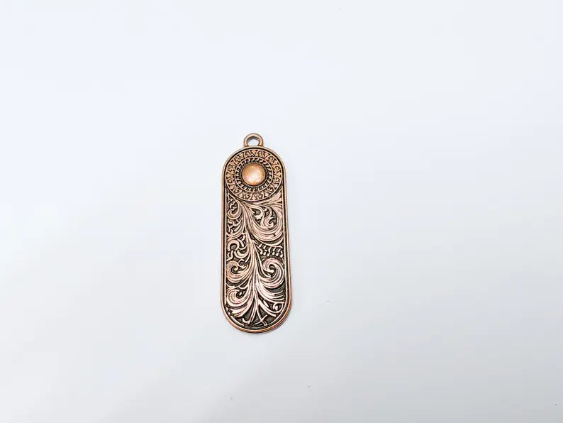 Elegant Scrollwork Pendant, Boho Charms, Earring Charms, Copper Dangle Pendant, Necklace Parts, Antique Copper Plated Zamac 53x17mm G36630