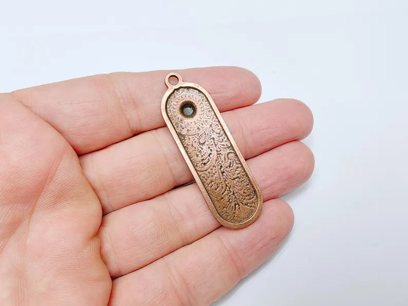 Elegant Scrollwork Pendant, Boho Charms, Earring Charms, Copper Dangle Pendant, Necklace Parts, Antique Copper Plated Zamac 53x17mm G36630