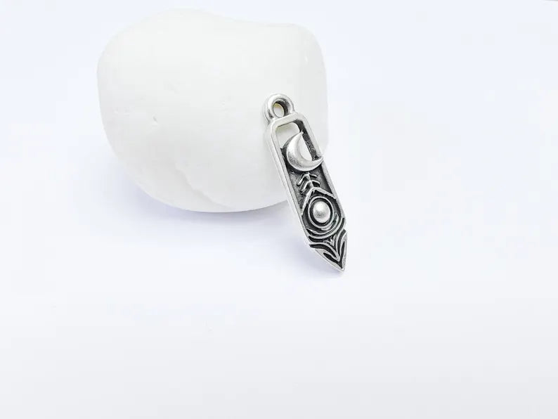 2 Crescent Moon and Orb Charms, Cosmic Pendant, Moon Earring Charms, Night Sky Boho Charms, Antique Silver Plated Zamac 33x9mm G36741