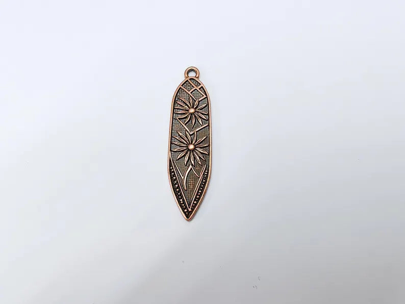 Bohemian Abstract Stars Charm Pendant, Flower Earring Charms, Dangle Pendant, Necklace Parts, Antique Copper Plated Zamac 53x14mm G36634
