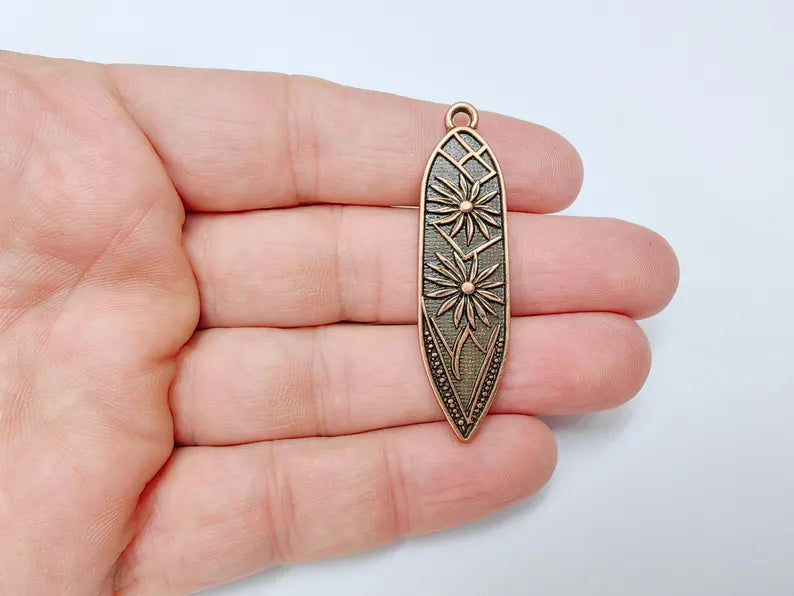 Bohemian Abstract Stars Charm Pendant, Flower Earring Charms, Dangle Pendant, Necklace Parts, Antique Copper Plated Zamac 53x14mm G36634