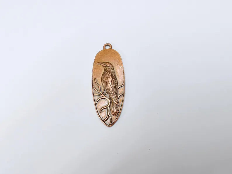 Raven Charm Pendant, Gothic Boho Charm, Nature Earring Charm, Mystical Bird, Necklace Parts, Antique Copper Plated Zamac 53x20mm G36638