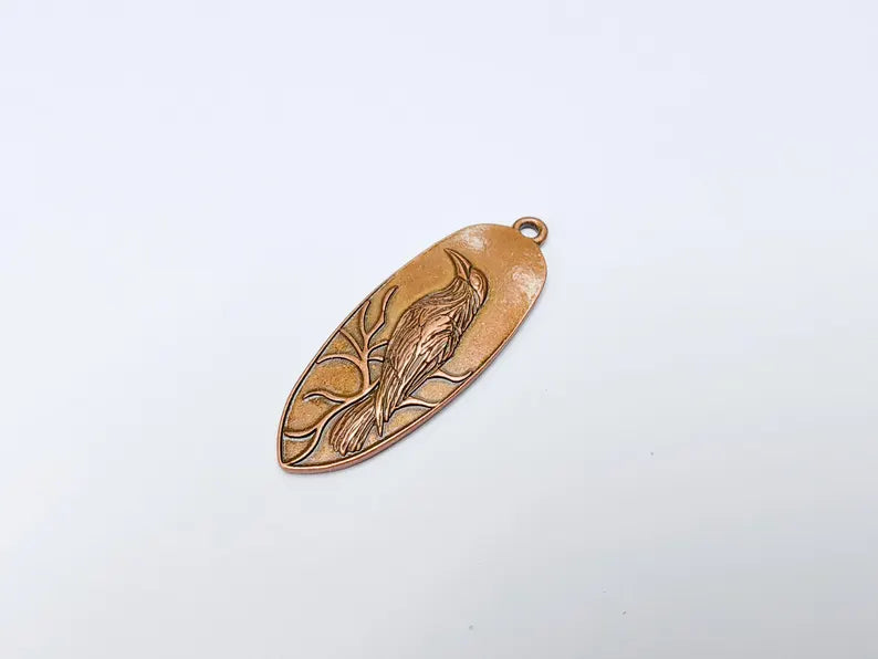 Raven Charm Pendant, Gothic Boho Charm, Nature Earring Charm, Mystical Bird, Necklace Parts, Antique Copper Plated Zamac 53x20mm G36638