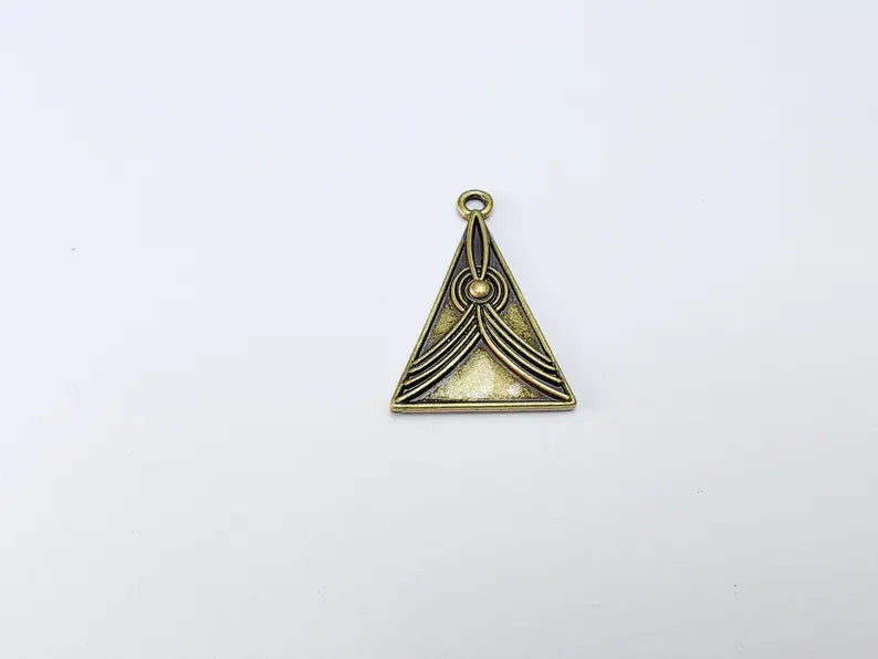 Abstract Lines Triangle Charm Pendant, Boho Charm, Modern Lines Earring Charm, Necklace Parts, Antique Bronze Plated Zamac 37x24mm G36640