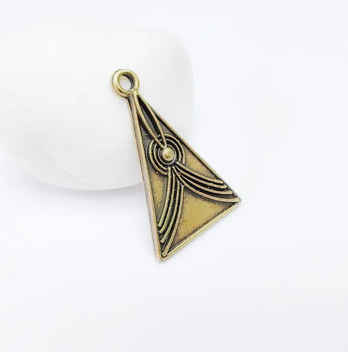 Abstract Lines Triangle Charm Pendant, Boho Charm, Modern Lines Earring Charm, Necklace Parts, Antique Bronze Plated Zamac 37x24mm G36640